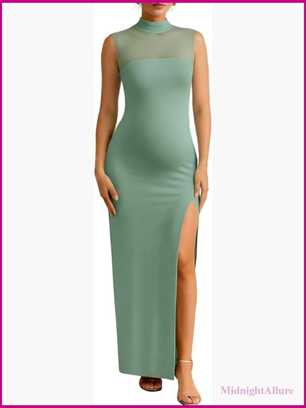 Mock Neck Sleeveless Bodycon Maxi Dress with High Leg Split